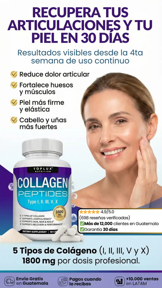 Collagen Peptides Toplux 5X – Fórmula Profesional 1800mg